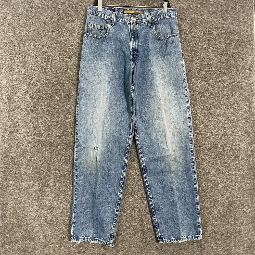 Vintage Levis SilverTab Baggy Jean 34x34 Blue Light Wash Distressed 90s Made USA
